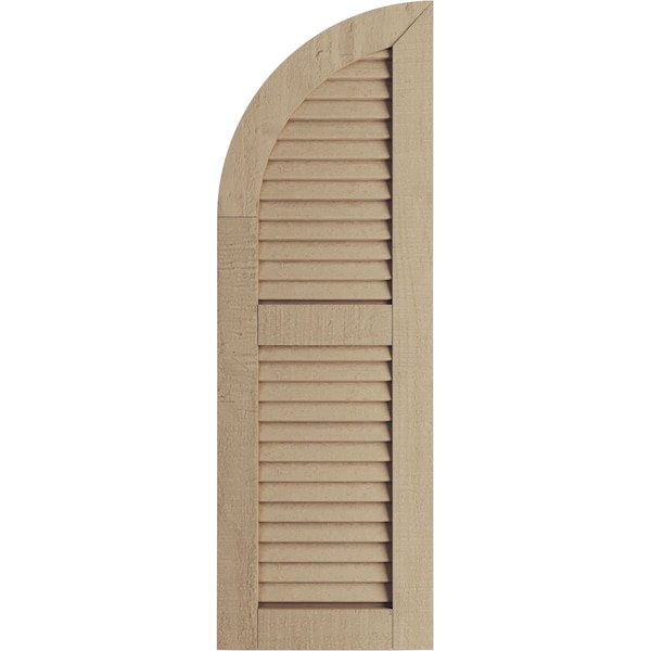 Rough Cedar 2 Equal Louver W/Quarter Round Arch Top Faux Wood Shutters, 18W X 60H (42 Low Side)